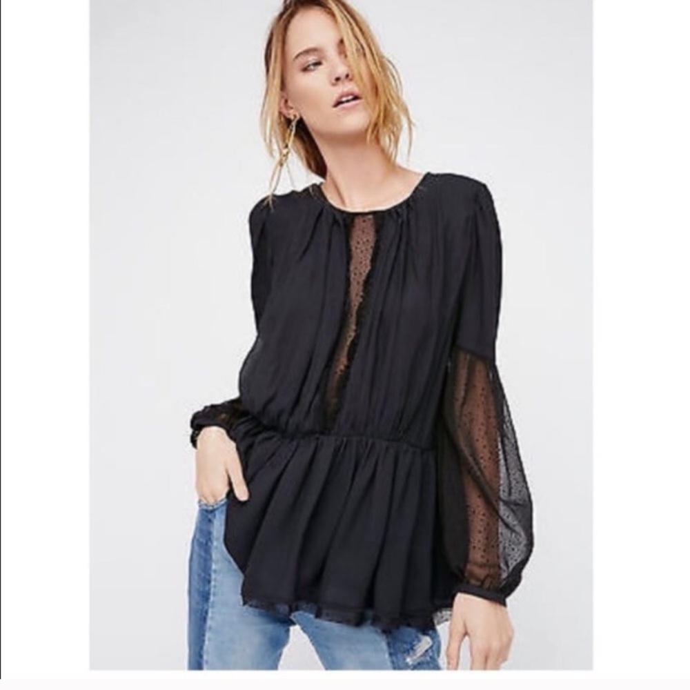 Free People Black Soul Serene Open Back Blouse
